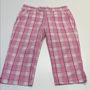 SO STRETCH Womens 11 Pink White Plaid Capri Pants
